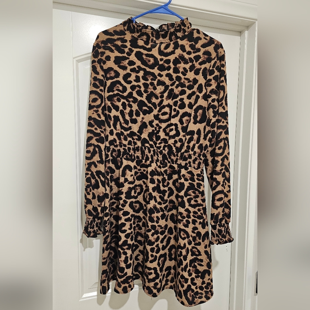 Shein Leopard Print Long Sleeve Dress